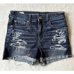 American Eagle AE Hi-Rise Shortie Stretch Jean Shorts Women's US Size 2 Dk Blue